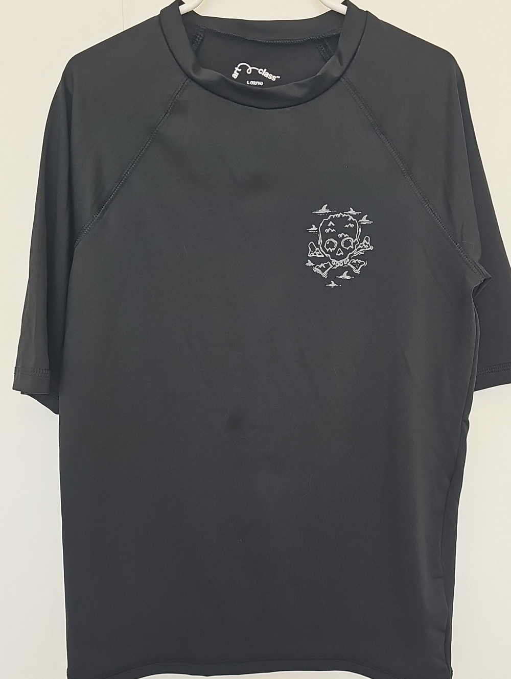 art class Black Short-Sleeve Swim Shirt Rashguard Skull Graphic Boys Sz L 12/14